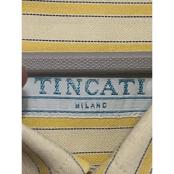 Tincati Milano Striped Dress Shirt •L• Premium Cotton Italy Yellow Button Down - Picture 6 of 9